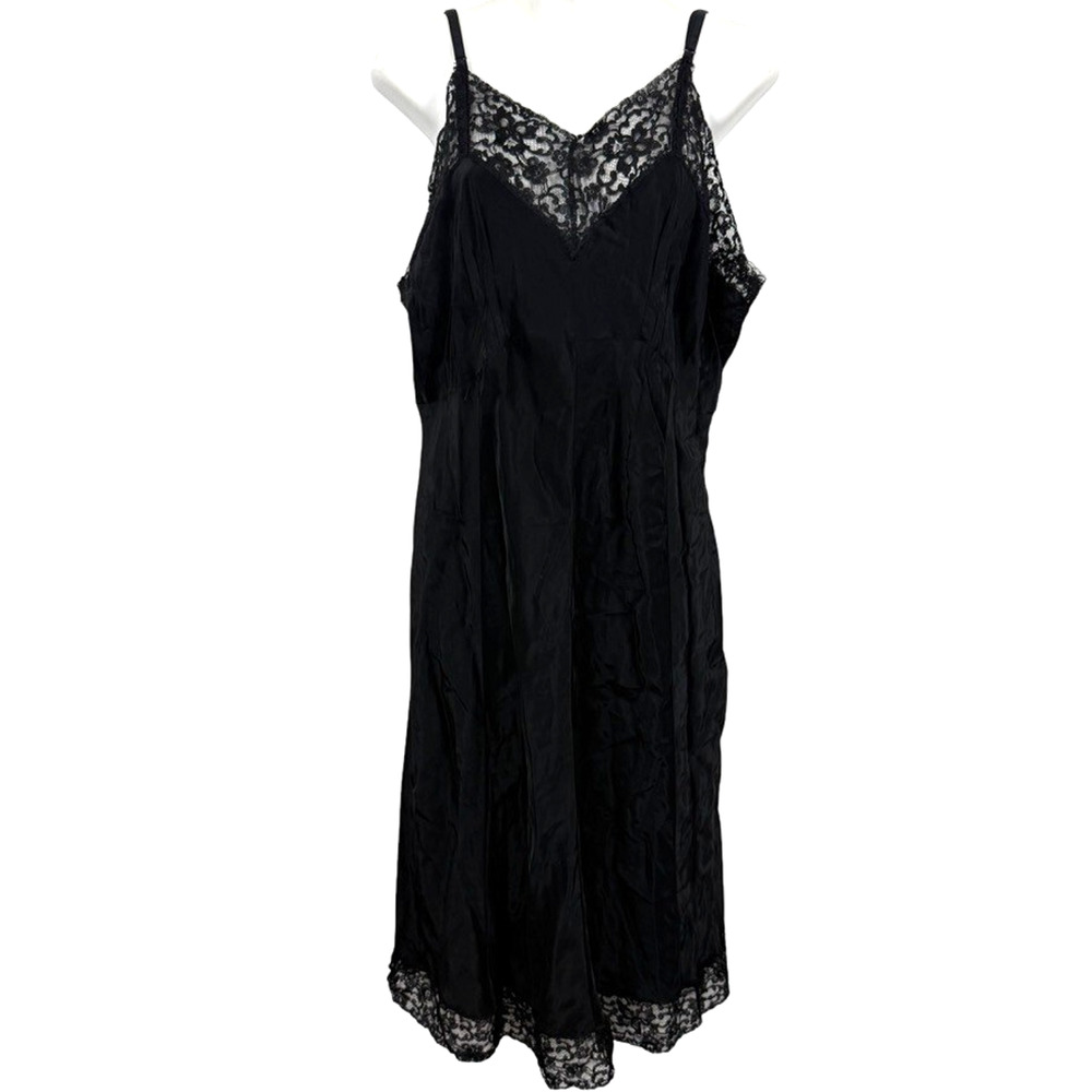 Vintage Sears Charmode Dress Full Slip Lace Trim Black Lightweight Whimsigoth M